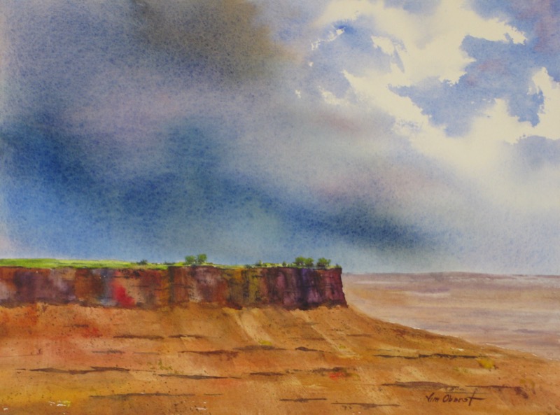 landscape, moab, utah, canyonlands, mesa, storm, original watercolor painting, oberst